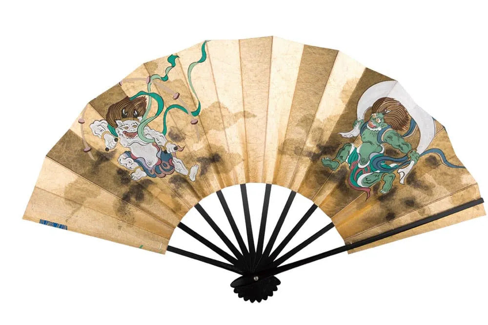 Double-sided Decorative Kyoto Fan "Gods of Wind and Thunder / Flowering plants of summer and autumn"
