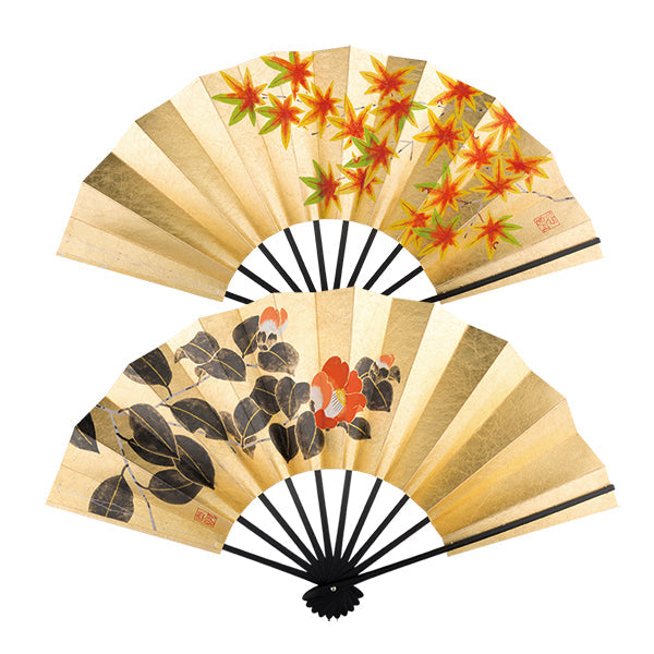 Double-sided Decorative Kyoto Fan "Camellia / Autumn Leaves"