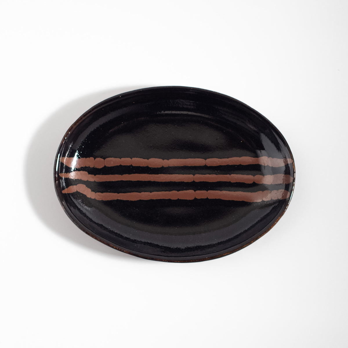 Mashiko Ware: Black Glaze Persimmon Elliptical Dish