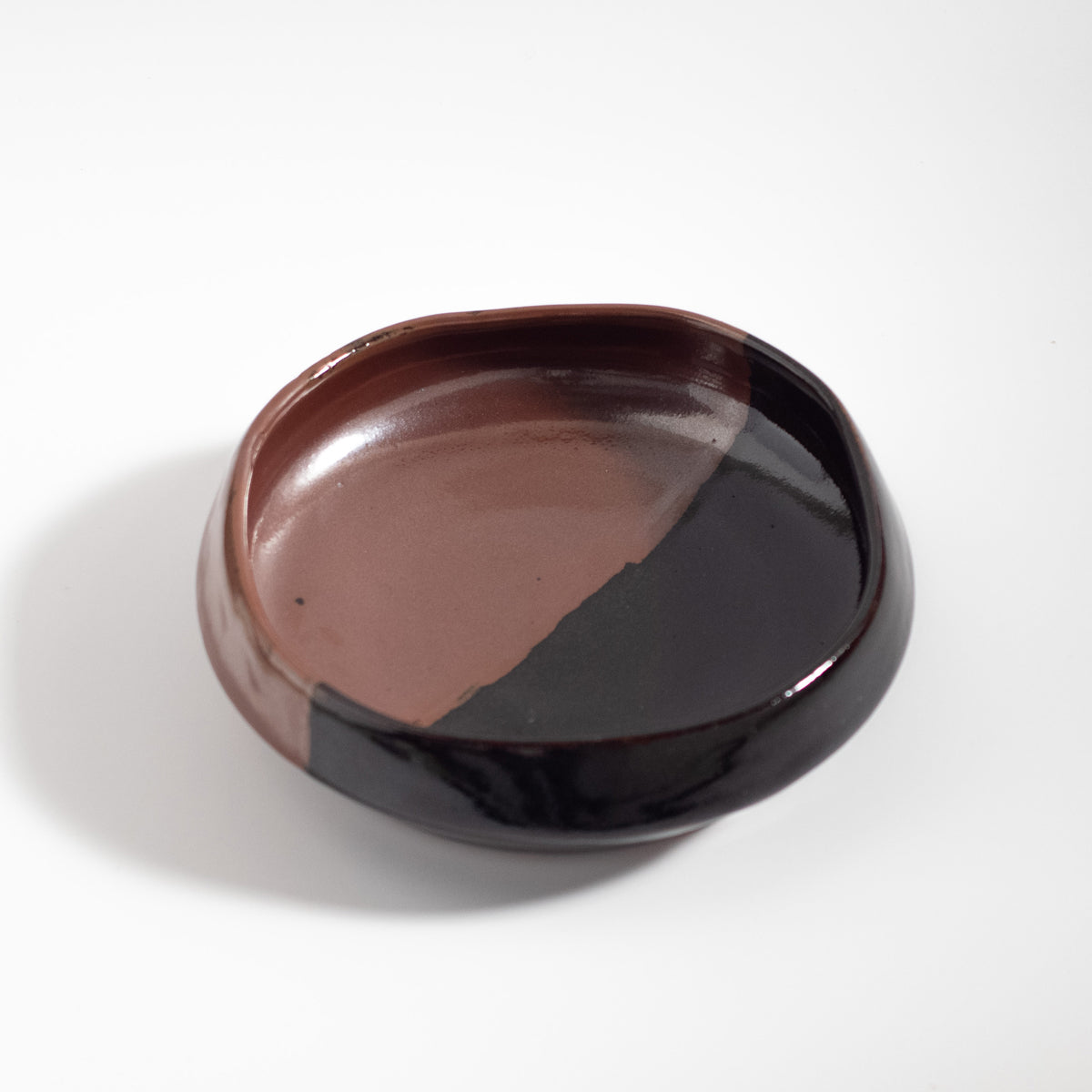 Mashiko Ware: Black Persimmon Divided Bowl Kakewari Kakubachi