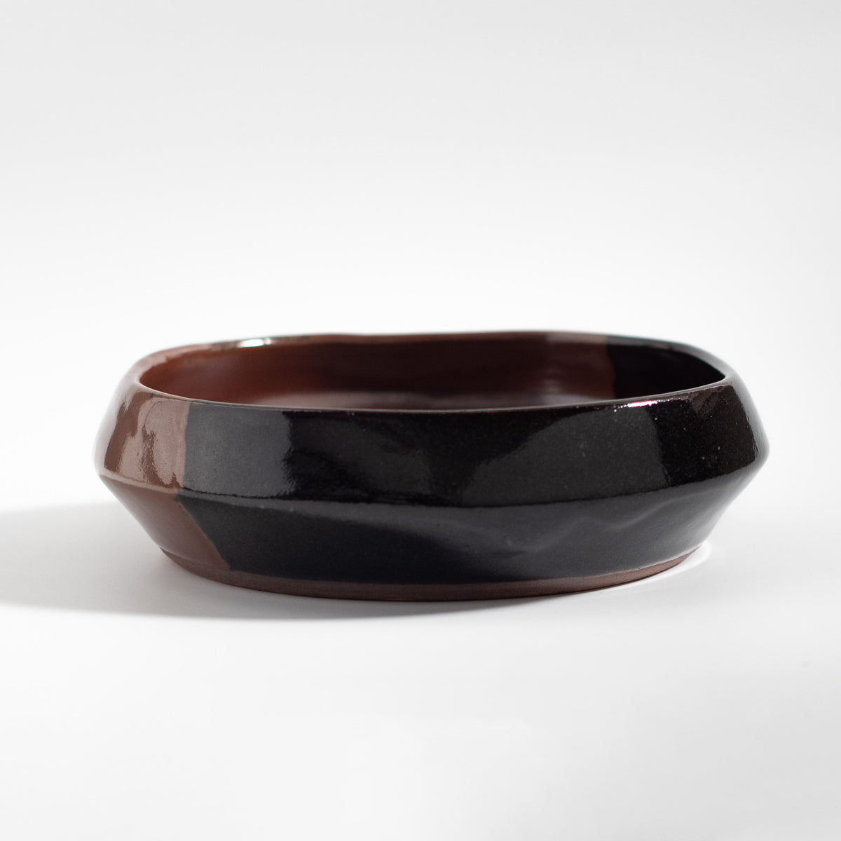 Mashiko Ware: Black Persimmon Divided Bowl Kakewari Kakubachi