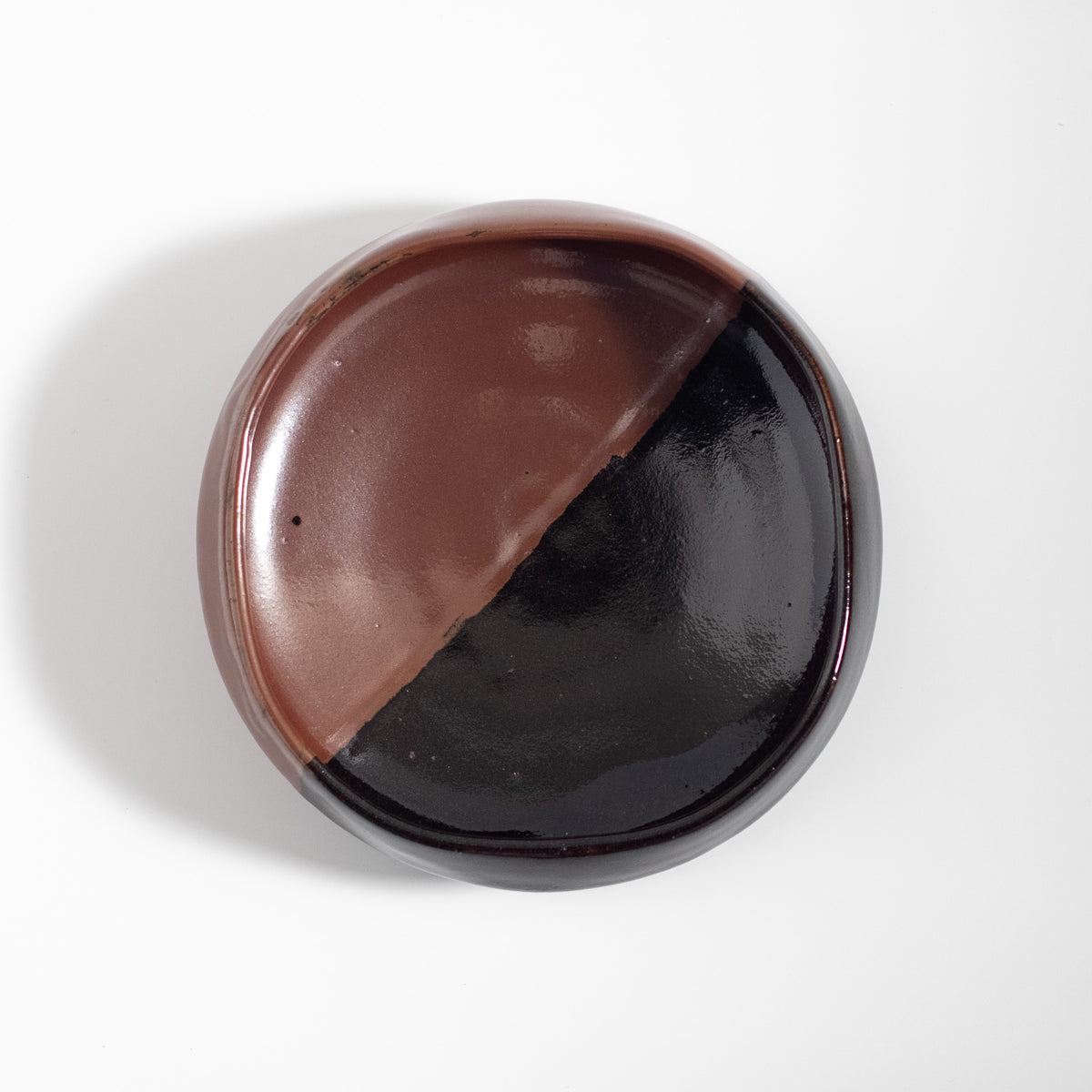 Mashiko Ware: Black Persimmon Divided Bowl Kakewari Kakubachi