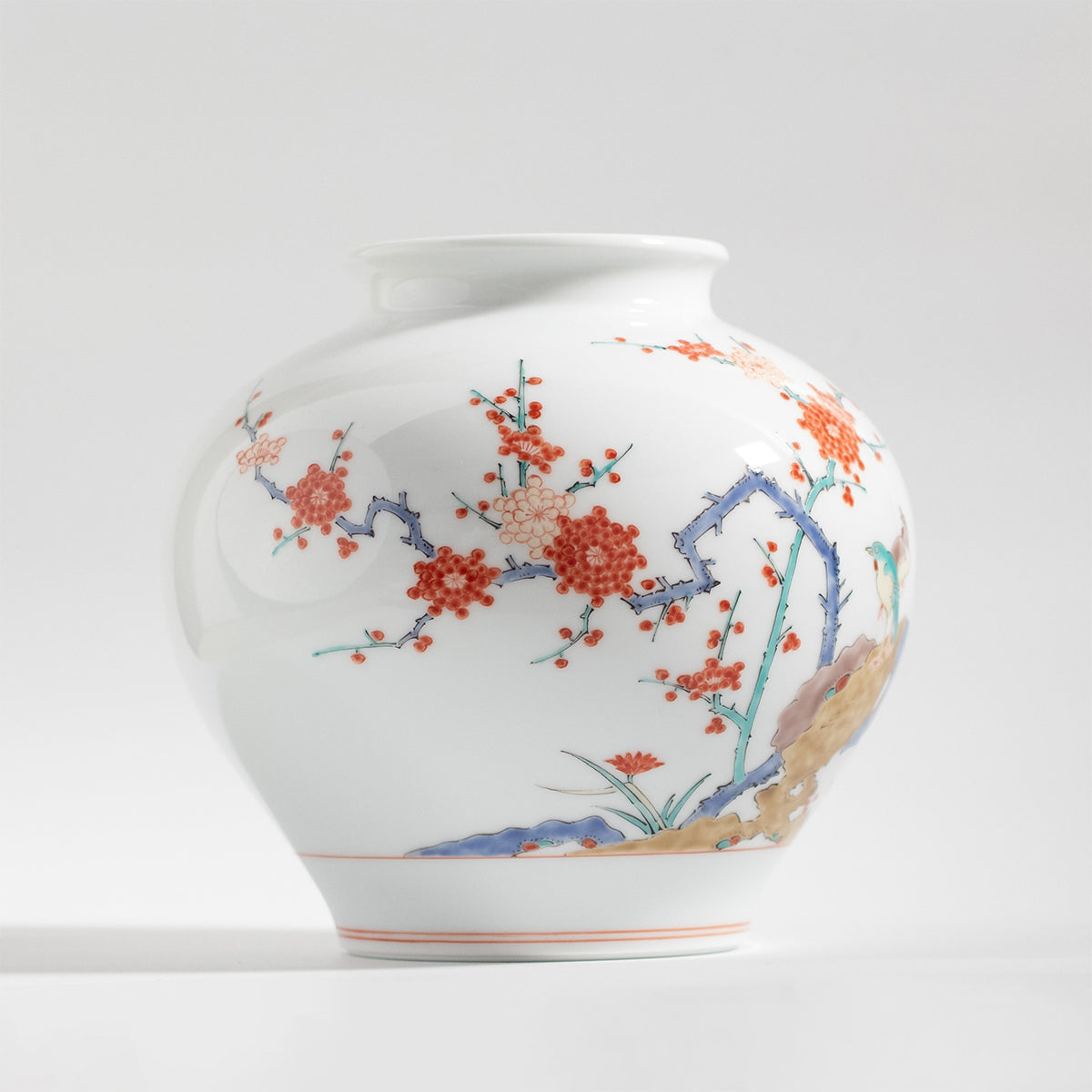 Arita Ware: Brocade Plum and Bird Motif Vase