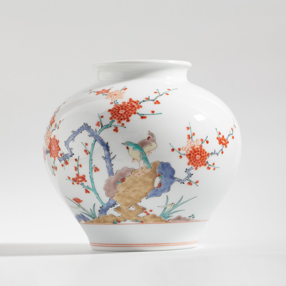 Arita Ware: Brocade Plum and Bird Motif Vase