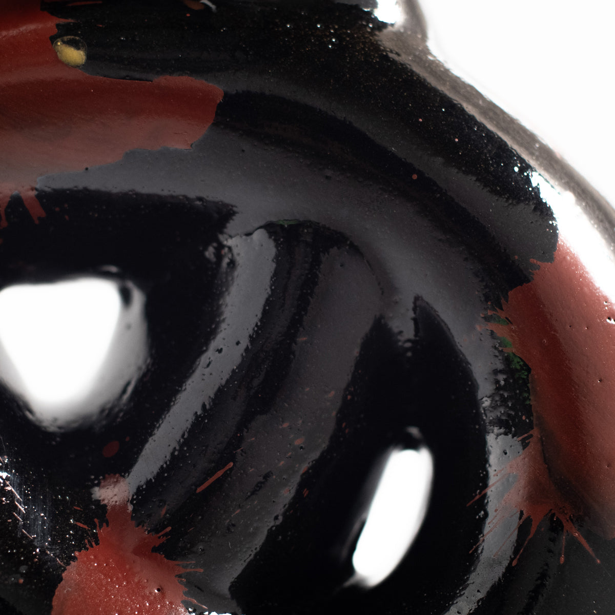 Mashiko Ware: Black Glaze Red Enamel Knotted Flat Vase