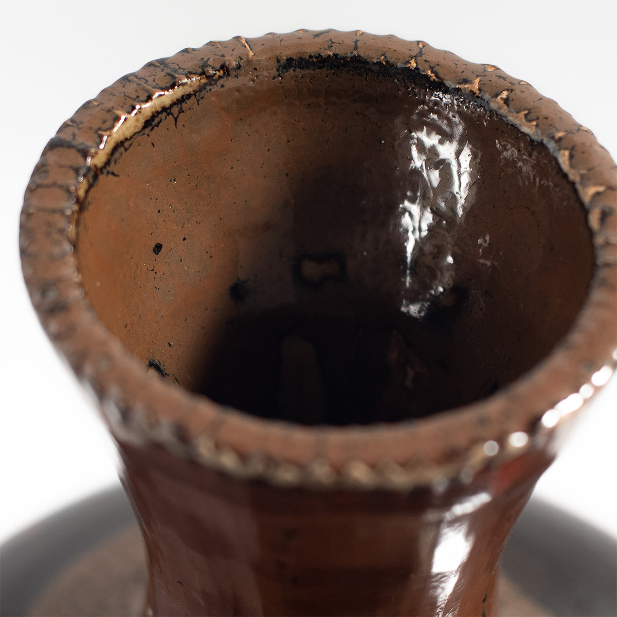 Mashiko Ware: Black Glaze Red Enamel Flower Vase