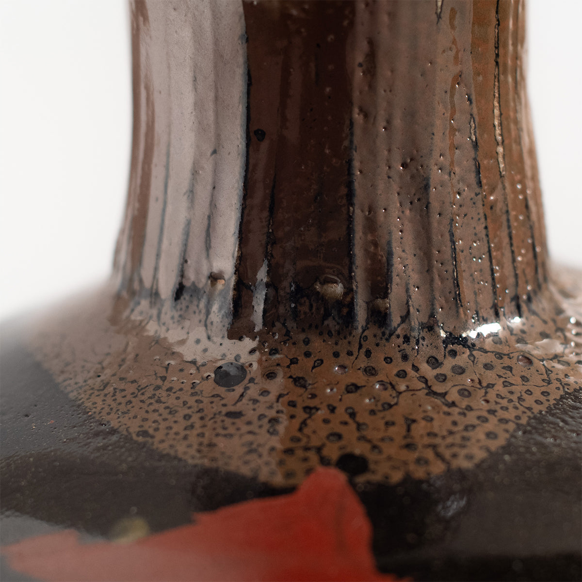 Mashiko Ware: Black Glaze Red Enamel Flower Vase