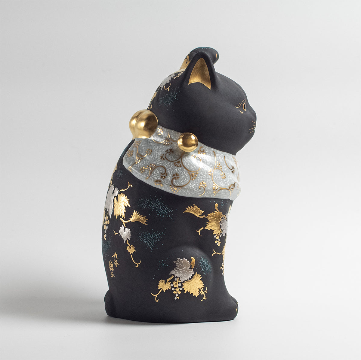 Kutani Ware : Hakkinmori Aoshirochibu Motif de raisin Maneki-neko Chat porte-bonheur