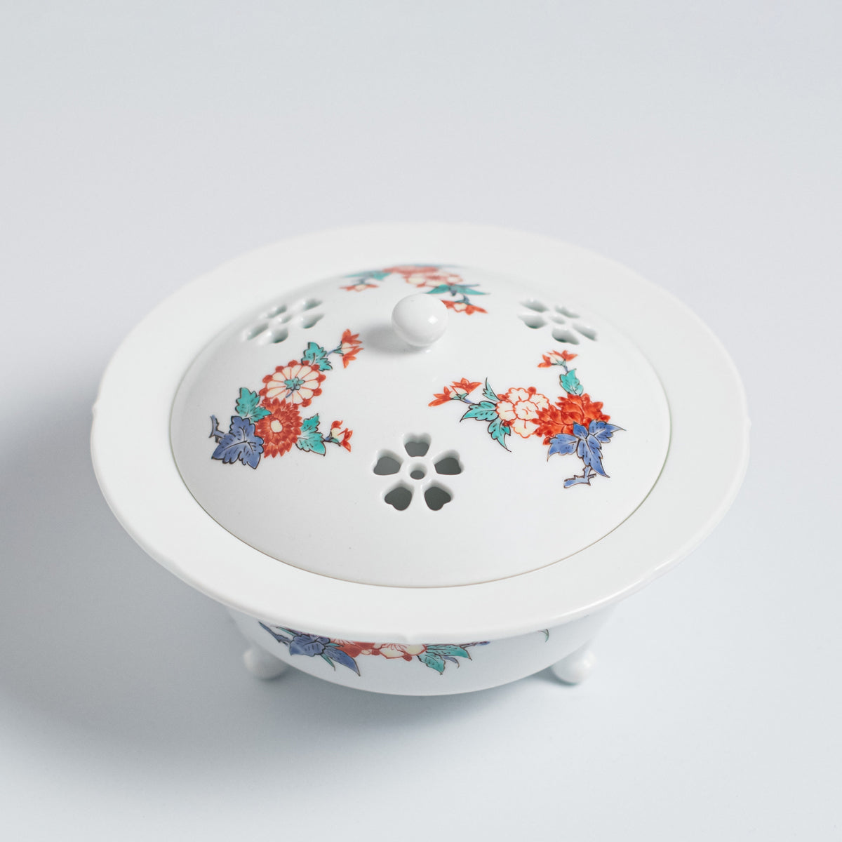 Arita Ware: Incense Burner with Overglaze Enamel Floral Design
