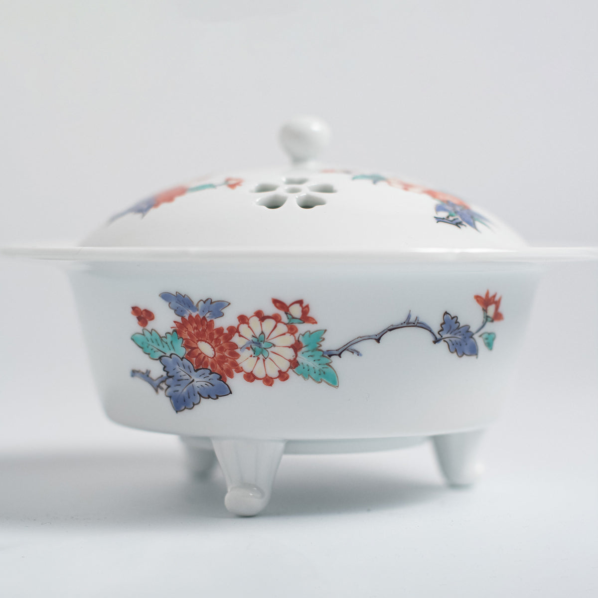 Arita Ware: Incense Burner with Overglaze Enamel Floral Design