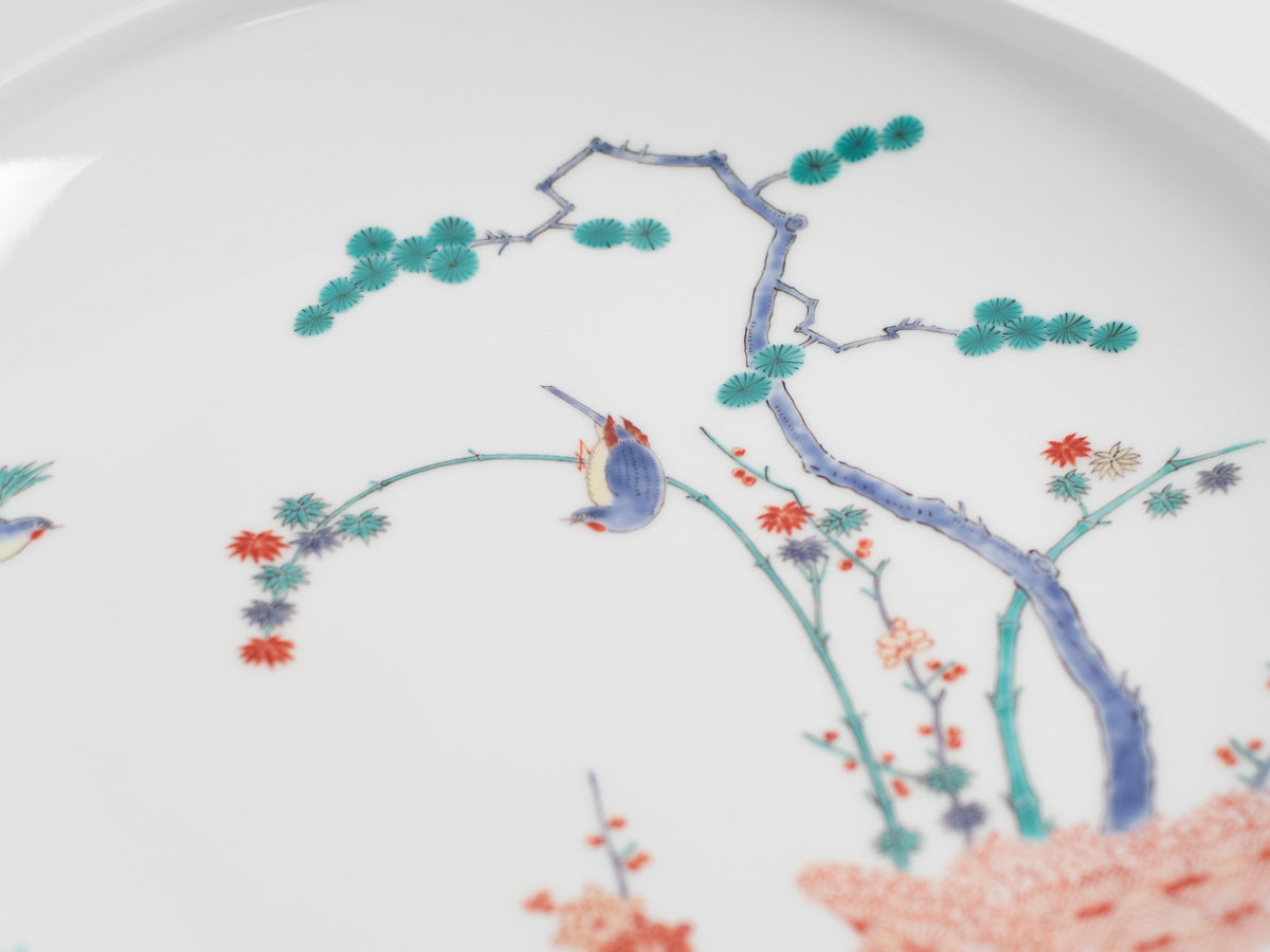 Arita Ware: Large Overglaze Enamel Dish, Pine-Bamboo-Plum and Birds