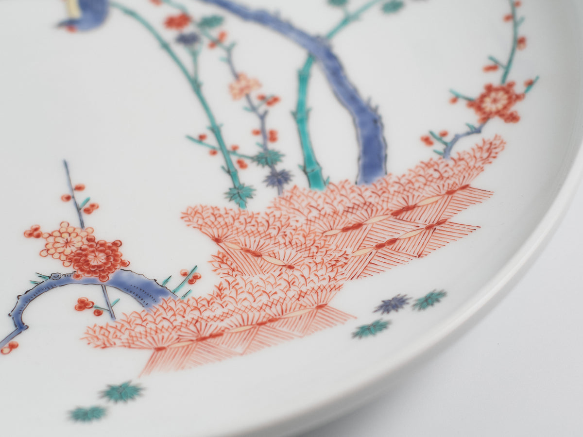 Arita Ware: Large Overglaze Enamel Dish, Pine-Bamboo-Plum and Birds