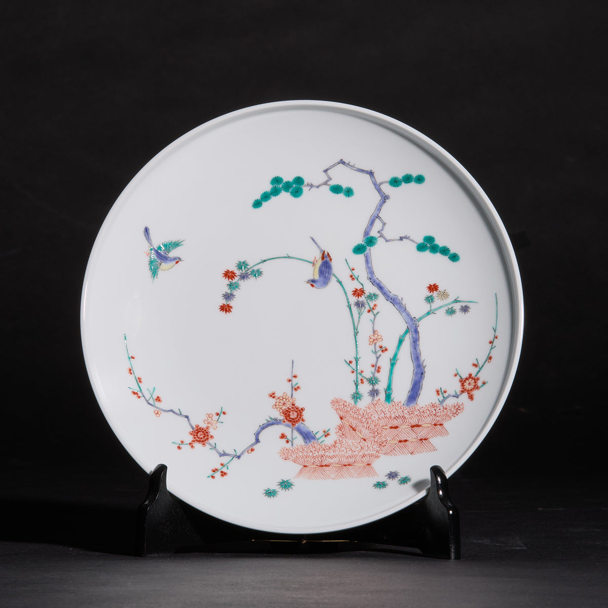Arita Ware: Large Overglaze Enamel Dish, Pine-Bamboo-Plum and Birds