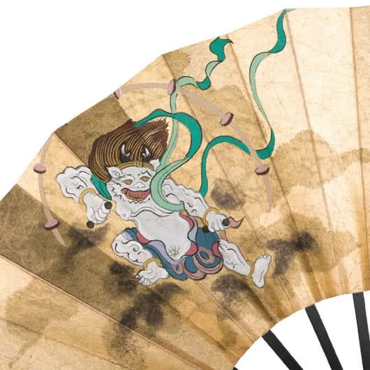 Double-sided Decorative Kyoto Fan "Gods of Wind and Thunder / Flowering plants of summer and autumn"