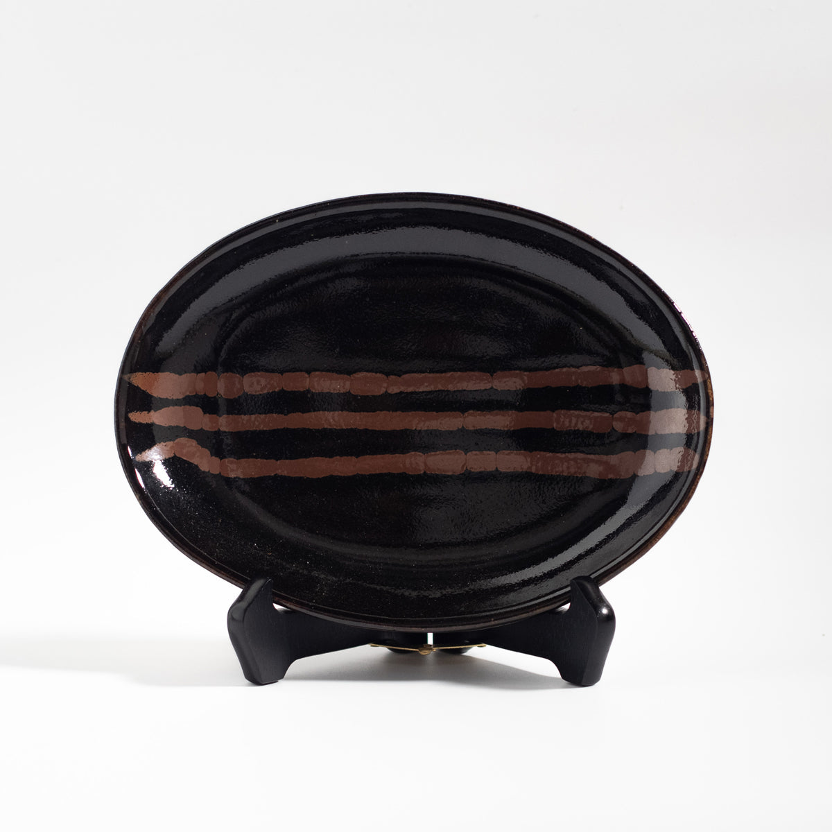 Mashiko Ware: Black Glaze Persimmon Elliptical Dish