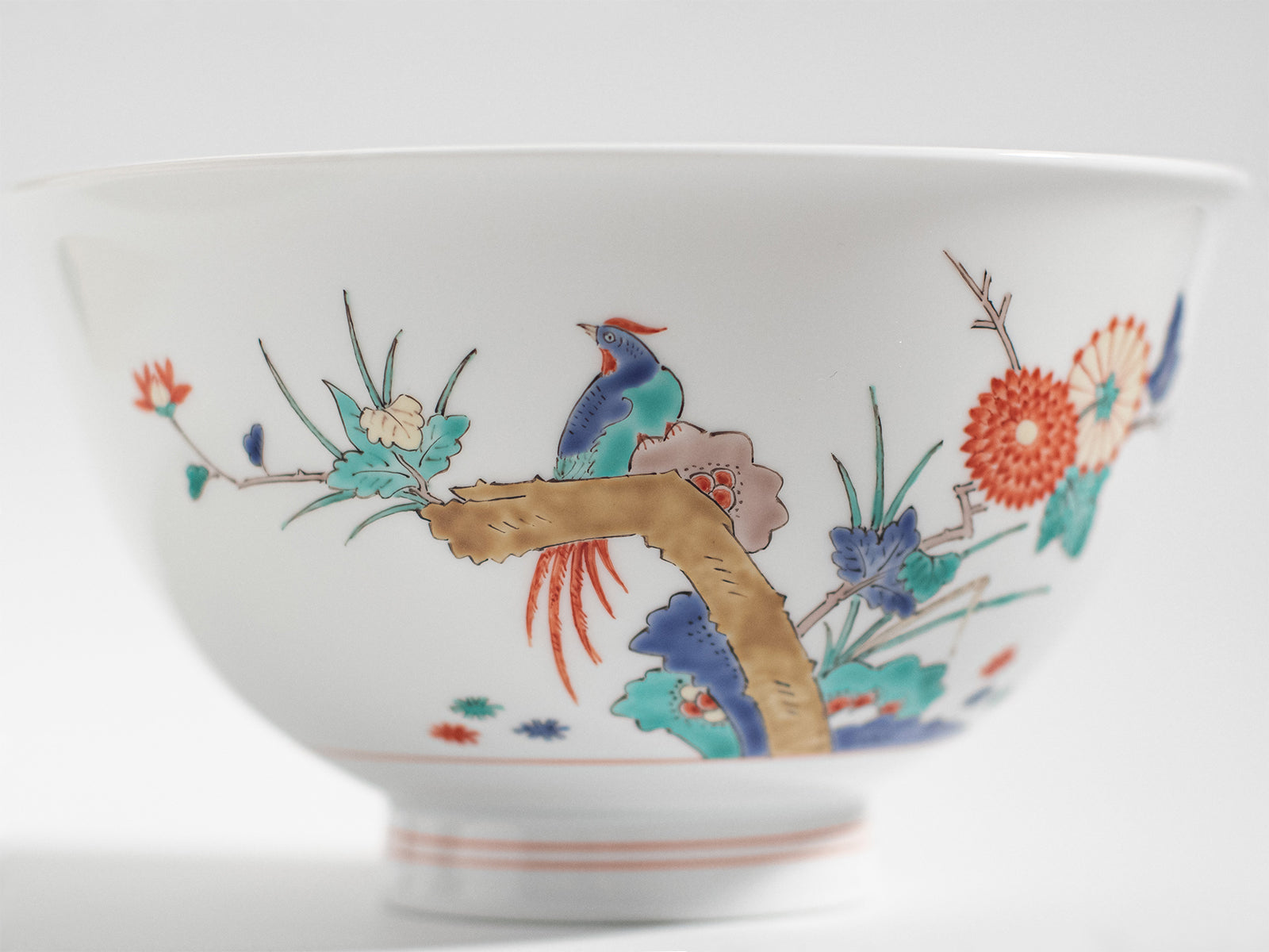Arita Ware: Large Noodle Bowl with Chrysanthemum and Bird Motif