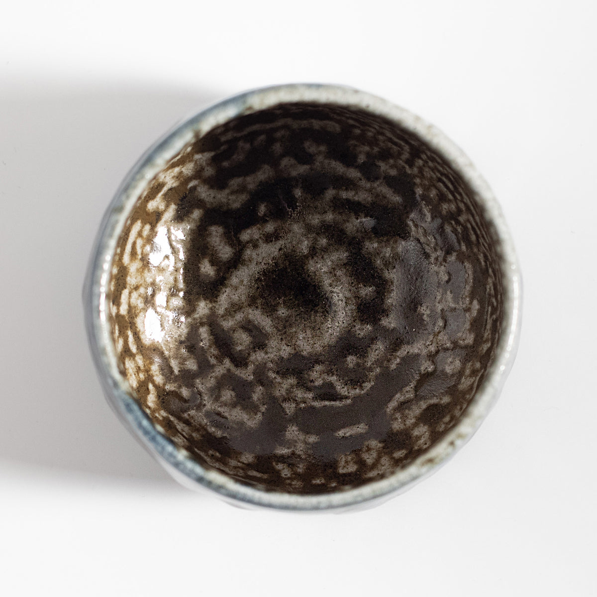 Mashiko Ware: Indigo Iron Salt Glaze Carved Tea Bowl (Half Cylinder Shape)