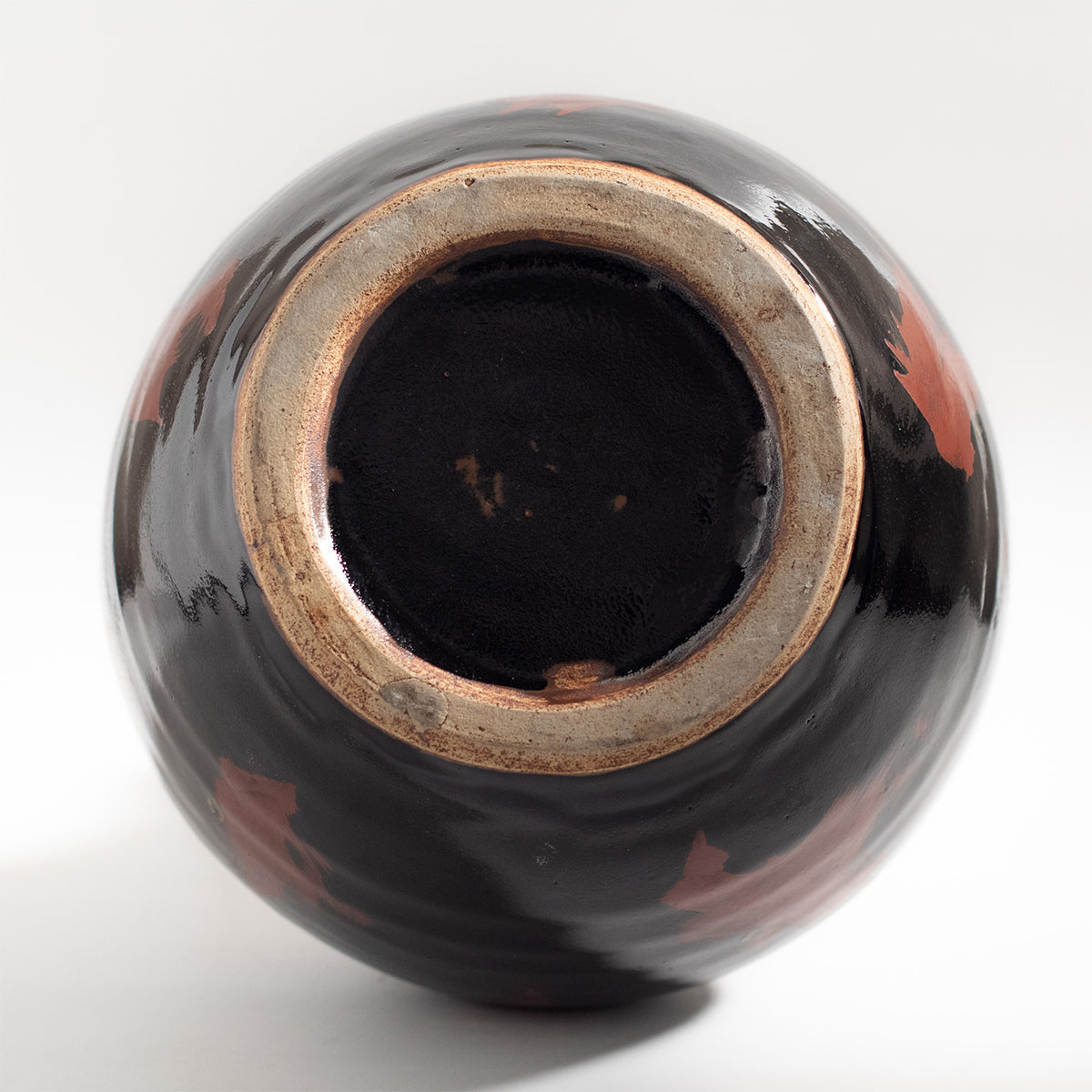 Mashiko Ware: Black Glaze Red Enamel Flower Vase