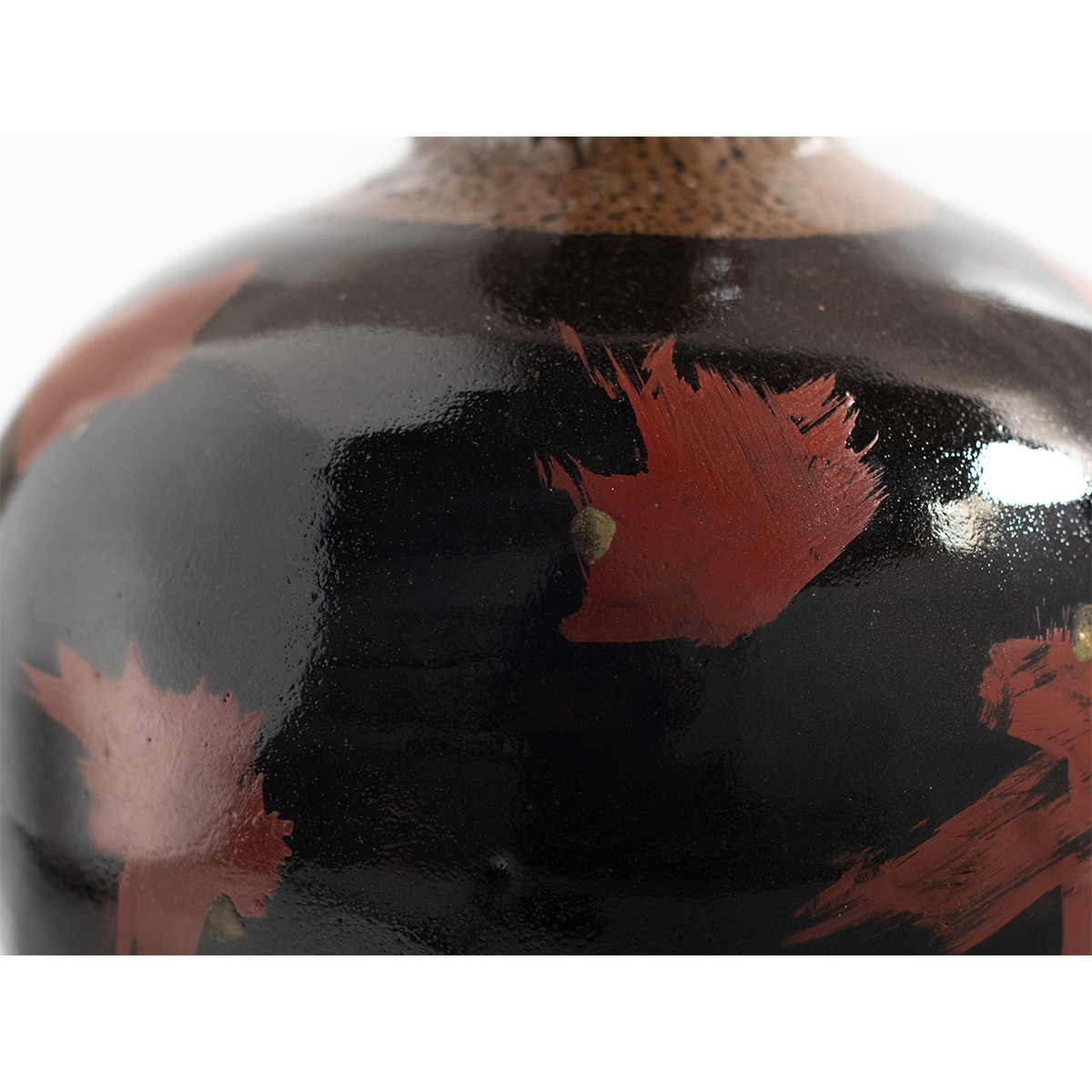 Mashiko Ware: Black Glaze Red Enamel Flower Vase