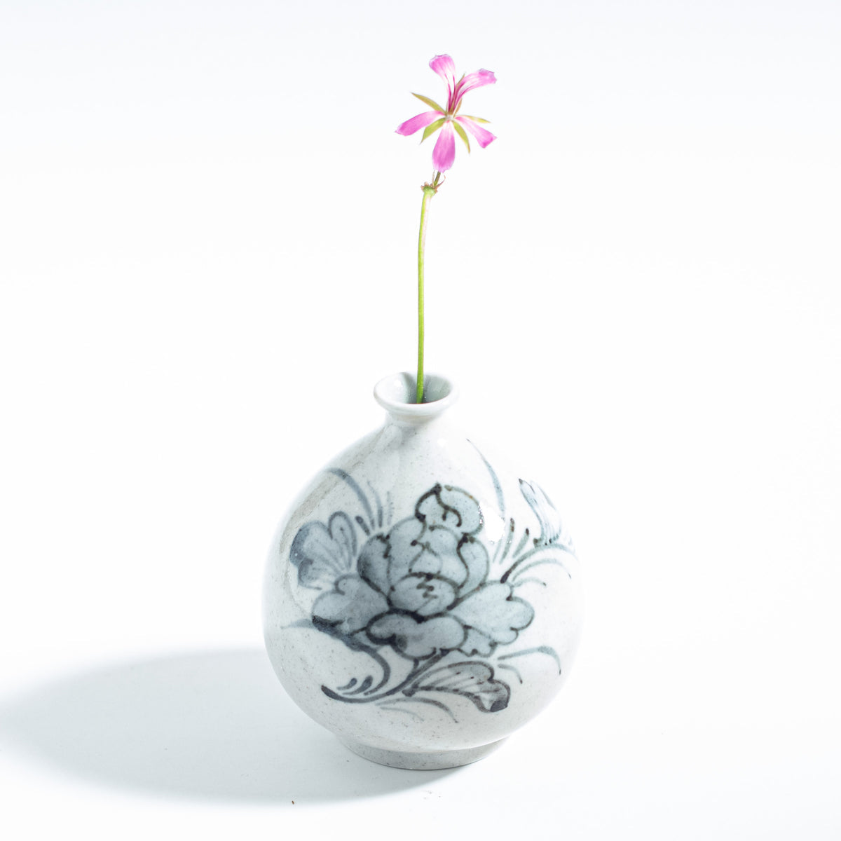 Small Round Vase with Peony Design