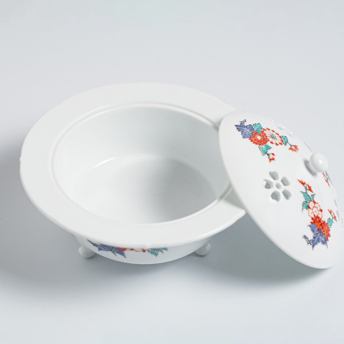 Arita Ware: Incense Burner with Overglaze Enamel Floral Design