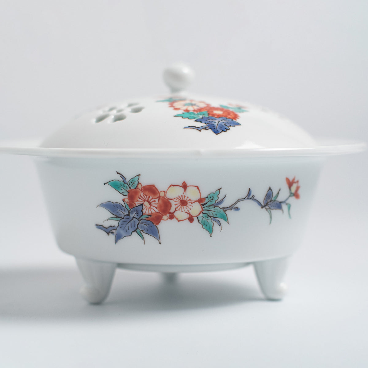 Arita Ware: Incense Burner with Overglaze Enamel Floral Design