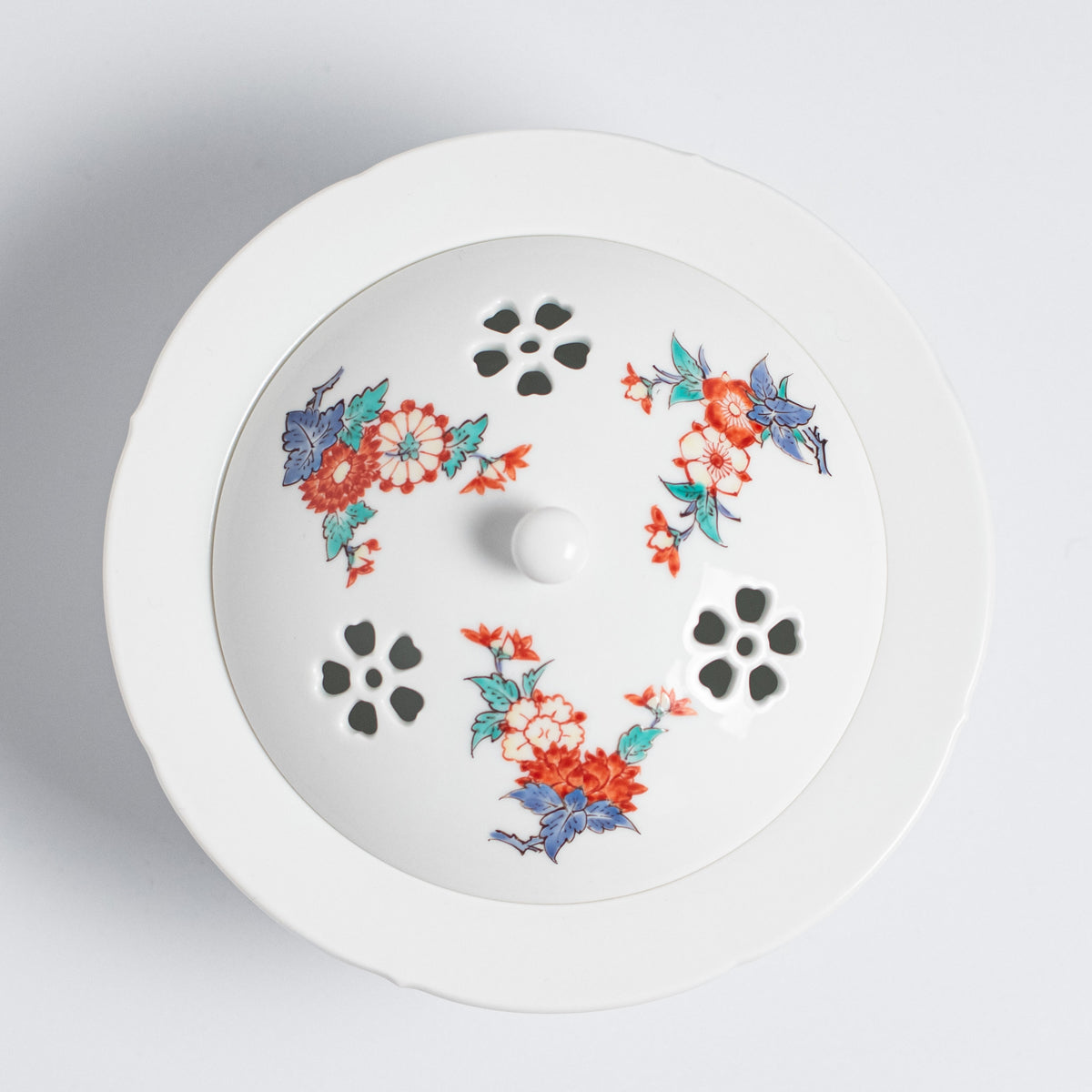 Arita Ware: Incense Burner with Overglaze Enamel Floral Design