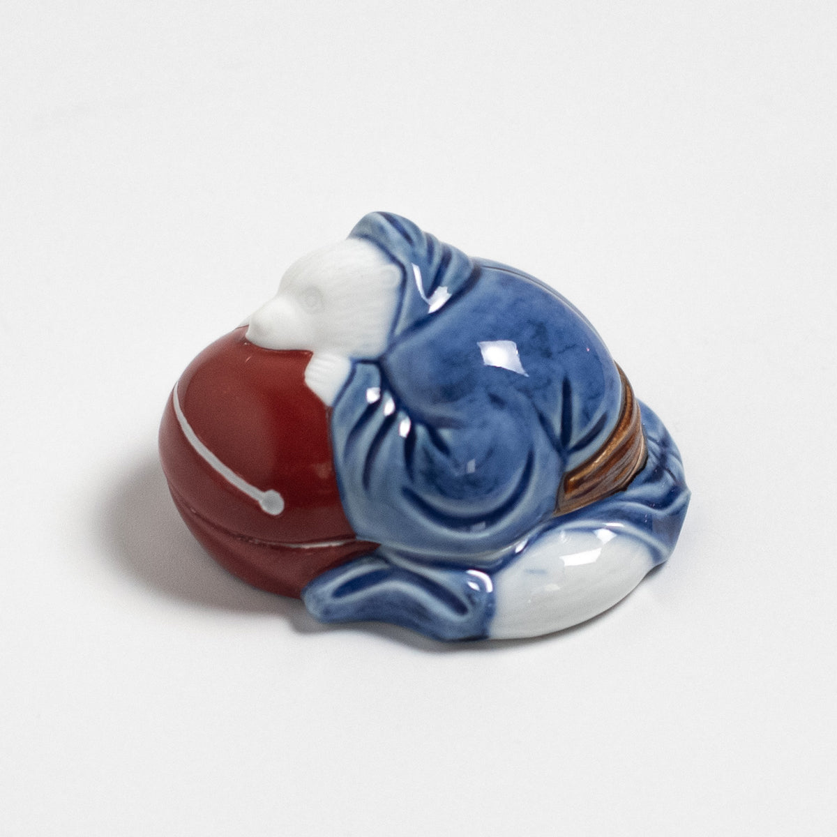 Arita Ware: Tanuki-Shaped Incense Container with Blue-and-White Decoration and Overglaze Enamel
