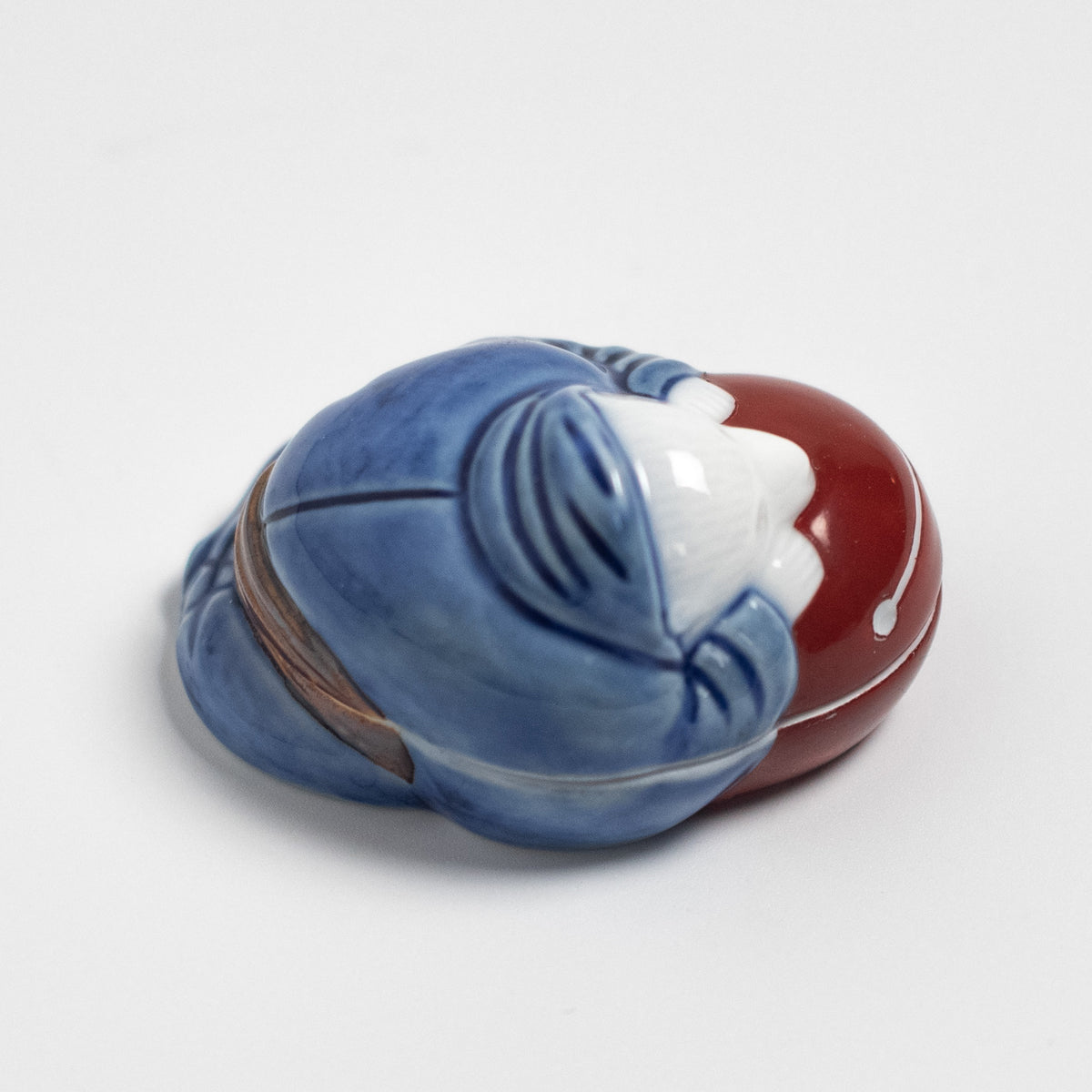 Arita Ware: Tanuki-Shaped Incense Container with Blue-and-White Decoration and Overglaze Enamel