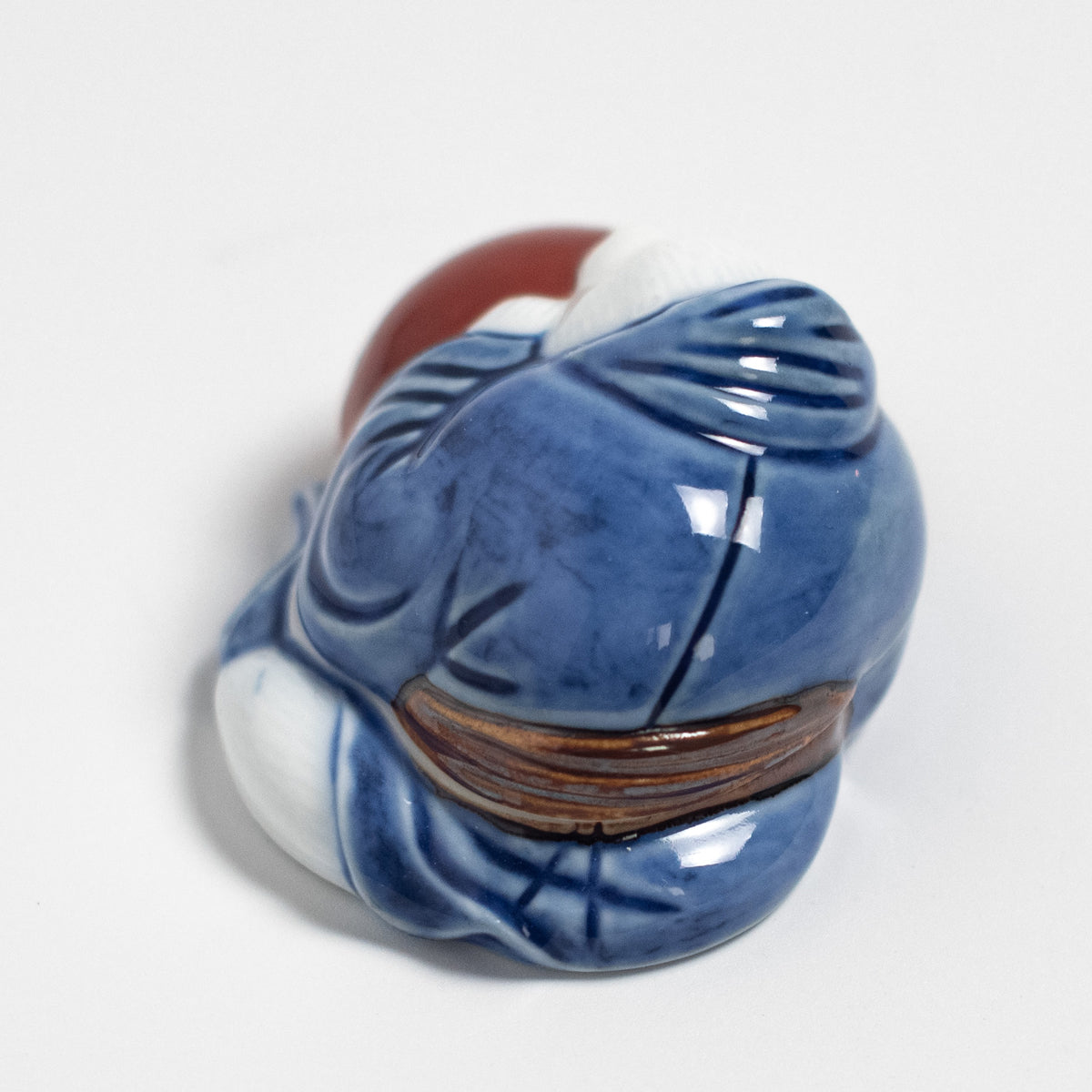 Arita Ware: Tanuki-Shaped Incense Container with Blue-and-White Decoration and Overglaze Enamel