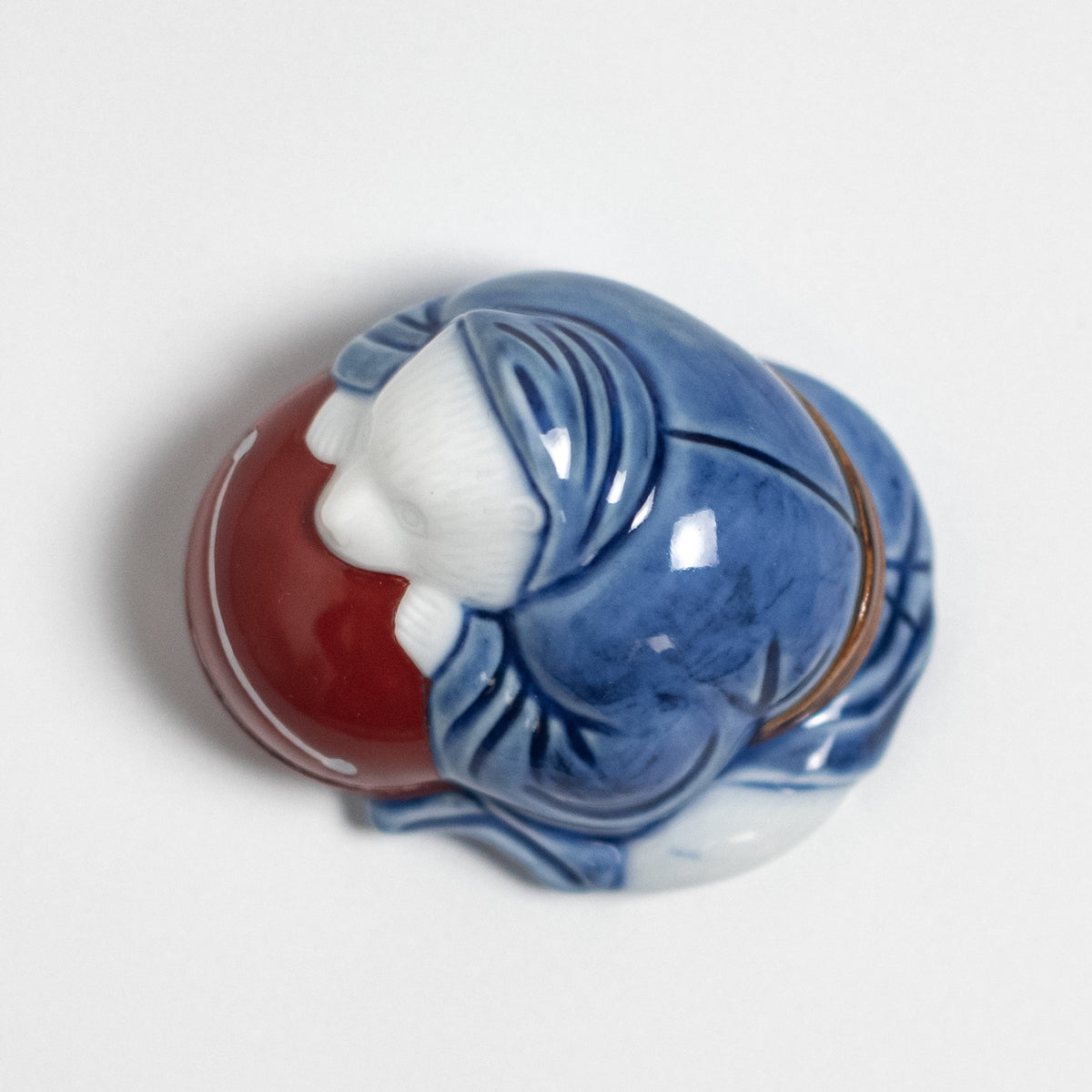 Arita Ware: Tanuki-Shaped Incense Container with Blue-and-White Decoration and Overglaze Enamel