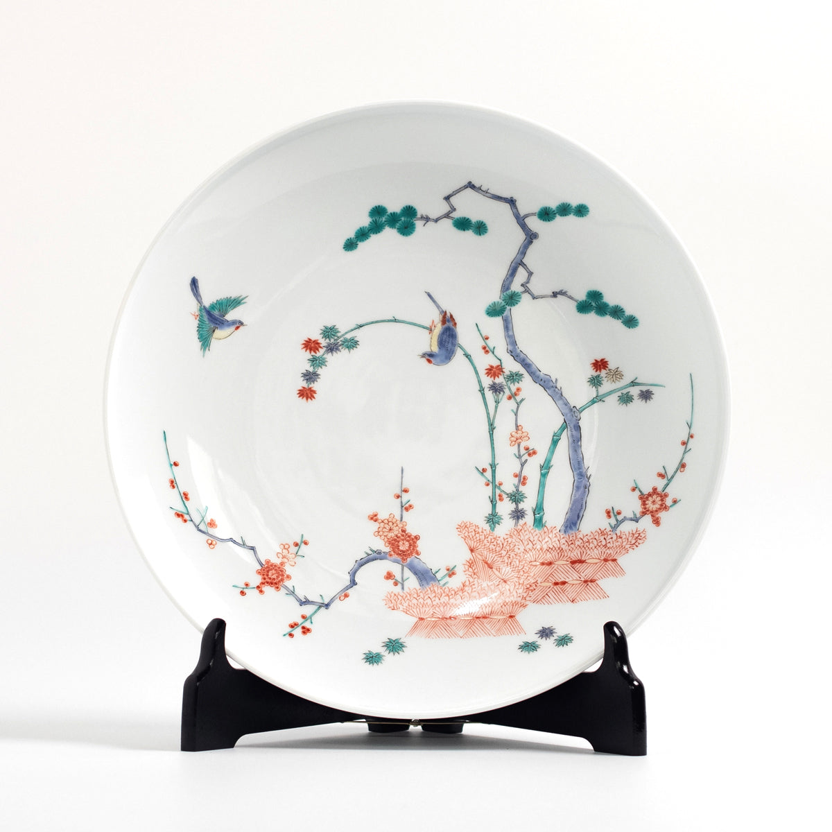 Arita Ware: Large Overglaze Enamel Dish, Pine-Bamboo-Plum and Birds