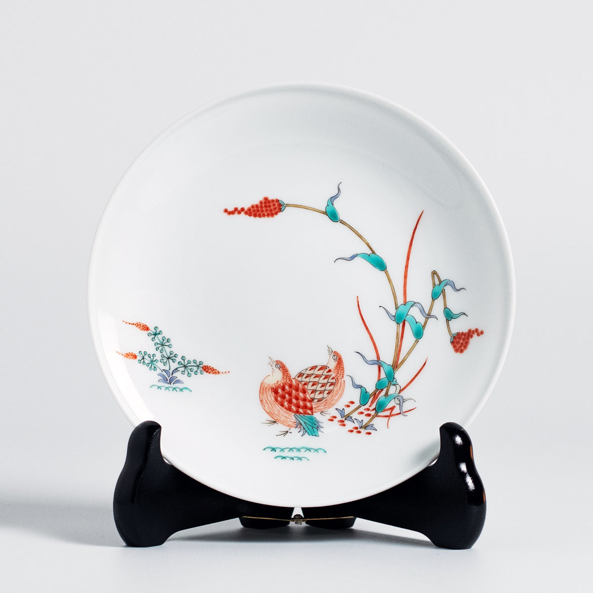 Arita Ware: Decorative Plate with Overglaze Enamel Design of Millet and Quail