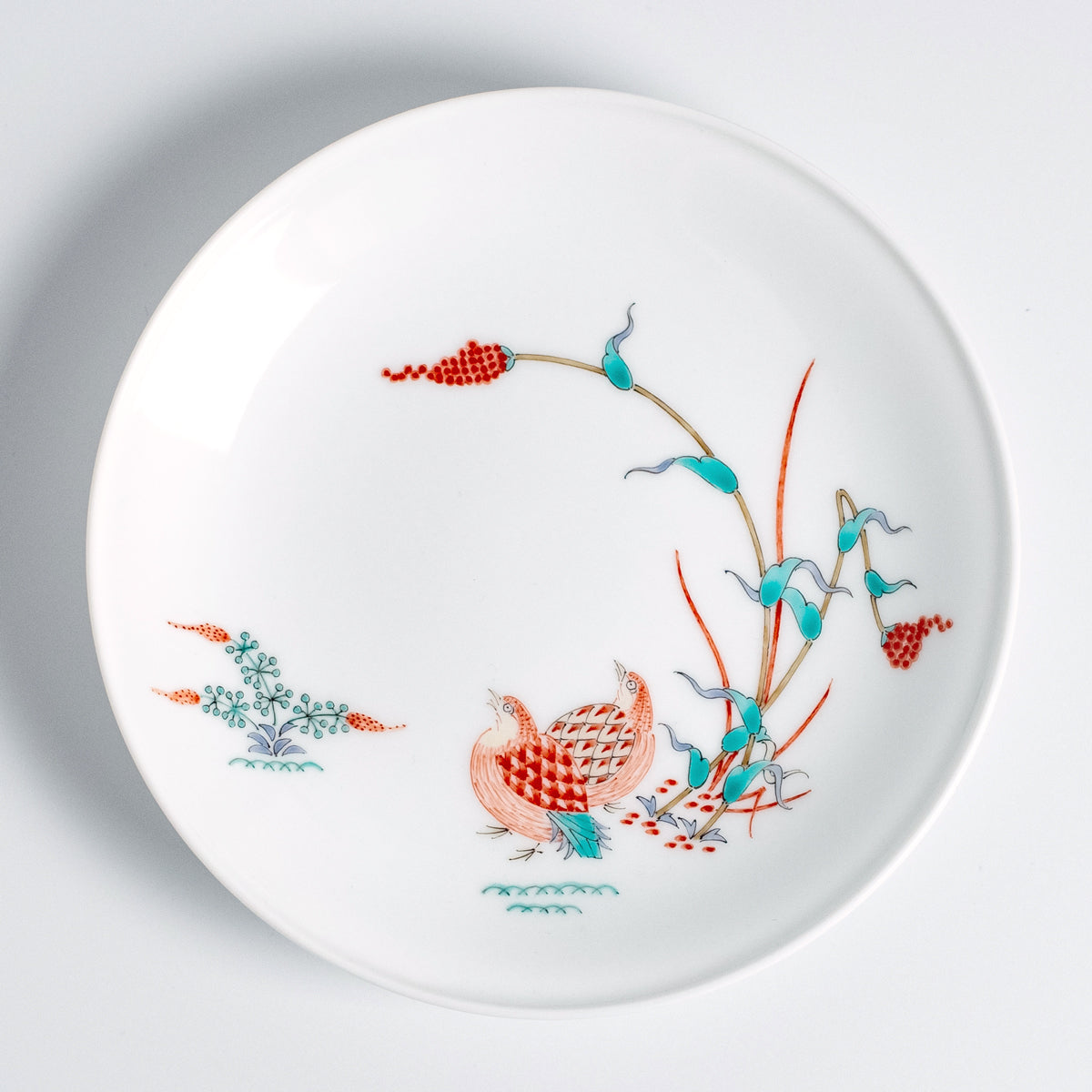 Arita Ware: Decorative Plate with Overglaze Enamel Design of Millet and Quail