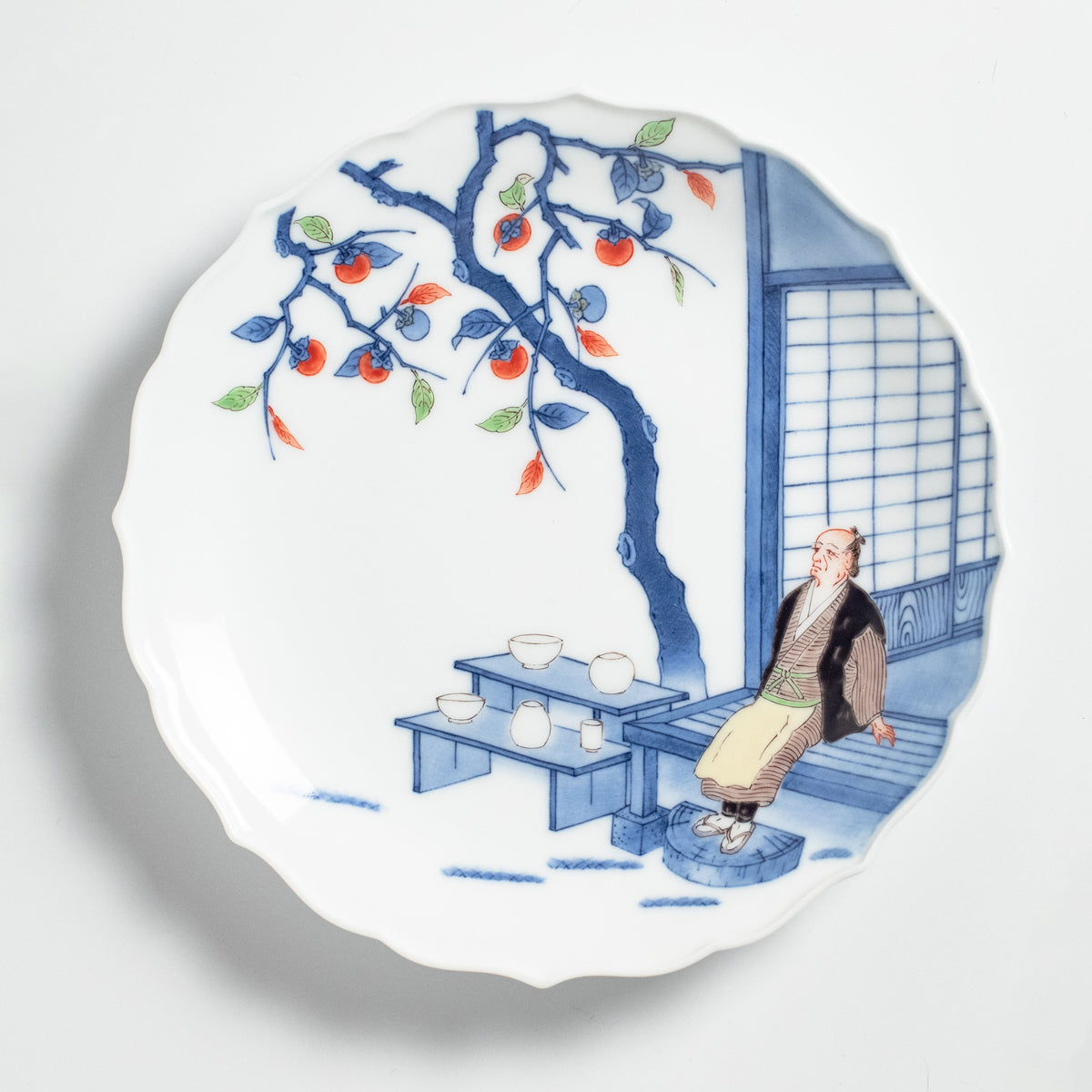 Arita Ware: Framed Plate with Bellflower Rim, Blue-and-Polychrome Enamel, First Generation Design