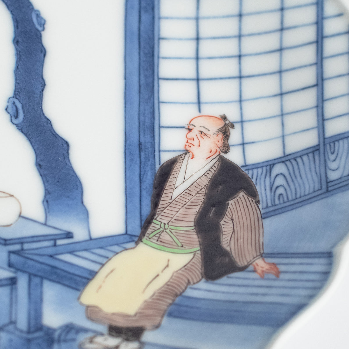 Arita Ware: Framed Plate with Bellflower Rim, Blue-and-Polychrome Enamel, First Generation Design