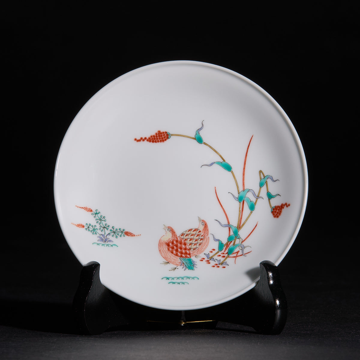 Arita Ware: Decorative Plate with Overglaze Enamel Design of Millet and Quail