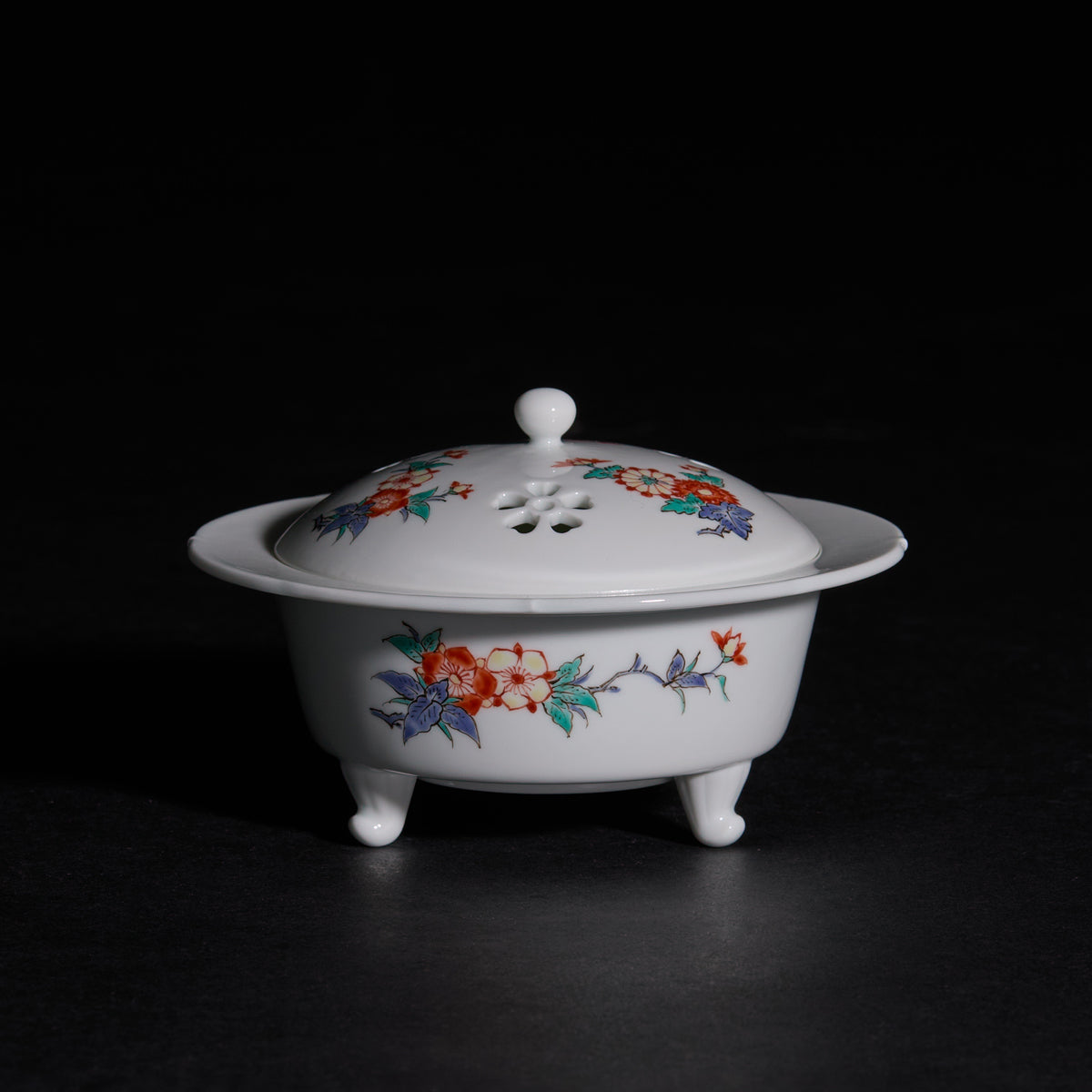 Arita Ware: Incense Burner with Overglaze Enamel Floral Design